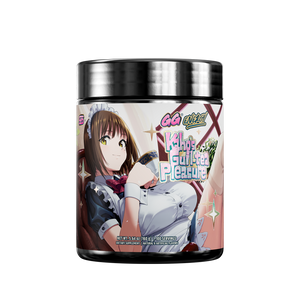 Black supplement container with silver lid showing detailed nutrition facts and usage instructions on the back label.