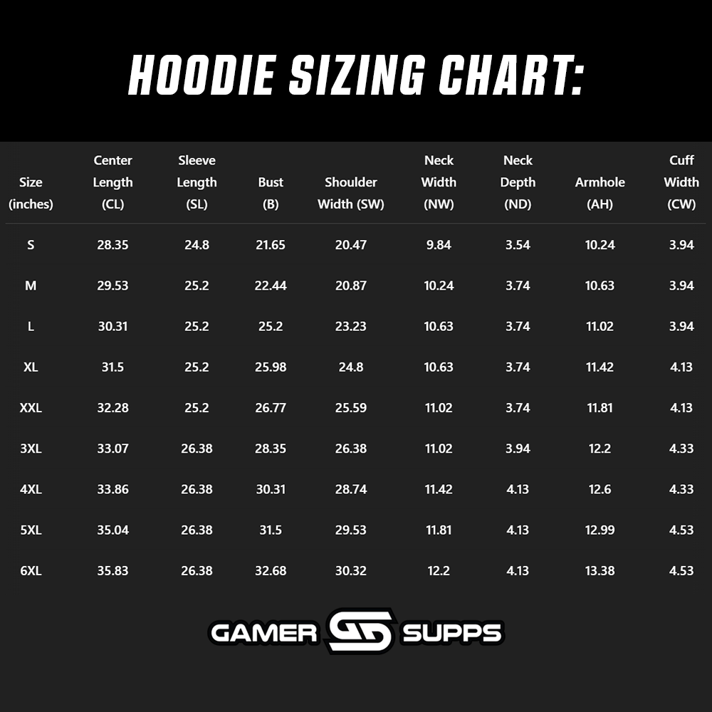 Mecha Hoodie Size Chart