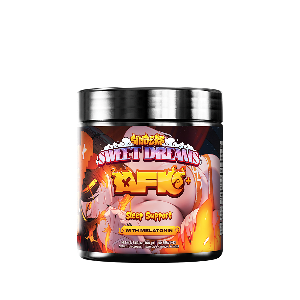 Black container with colorful cartoon flames and a clear supplement facts label on the back.