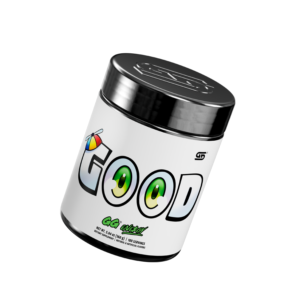 front of GOOD 100 serving tub tilted right showing Gamer Supps logo on top of lid
