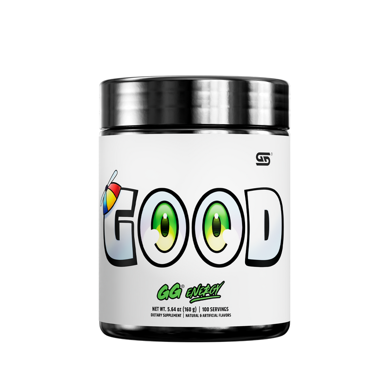 Black and silver supplement container showing detailed white label with supplement facts and usage instructions.