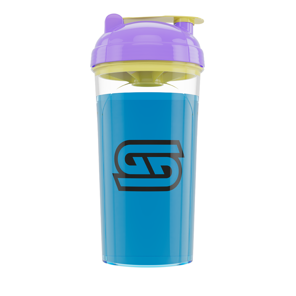 S5.1 Shaker filled with Blue Liquid showing Gamer Supps logo on back of shaker 