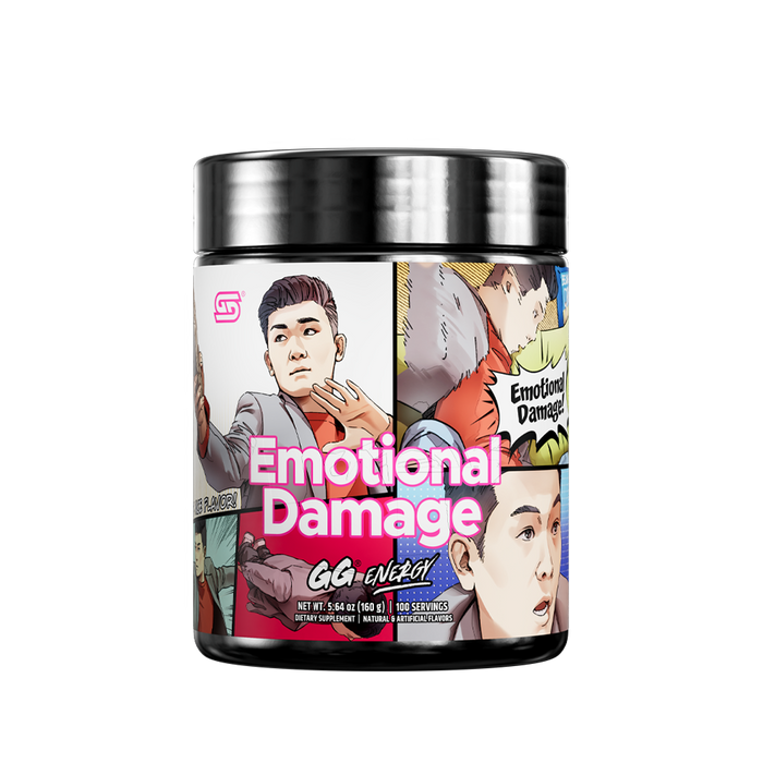Black container with detailed supplement facts and directions label, featuring colorful cartoon elements at the bottom edge.