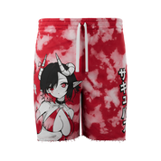 Front of Red Tie Dyed Succubus Sweat Shorts 