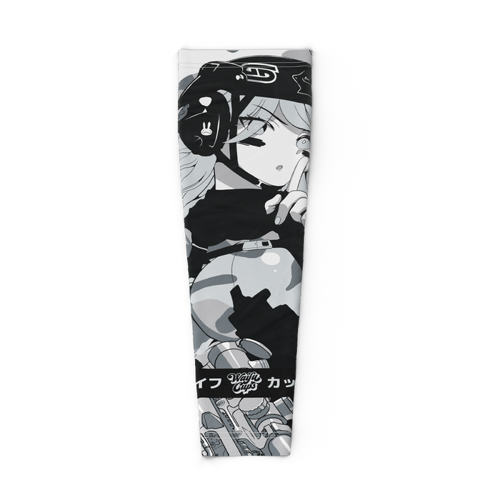 Black and gray camo gaming sleeve with anime-style character art and tactical design elements in 2XL size.