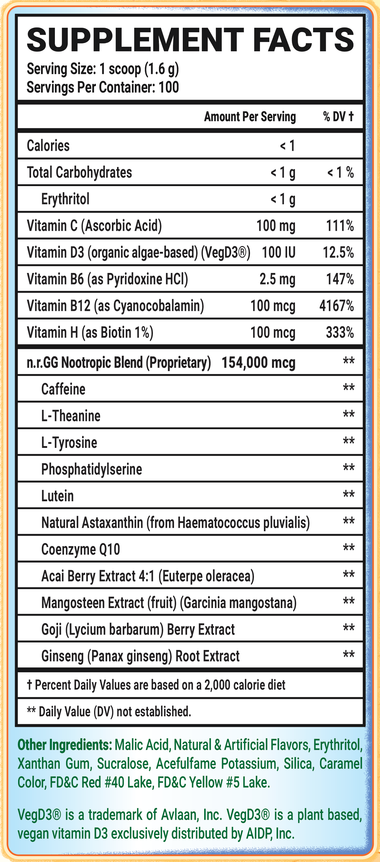 The Yogurt Effect - 100 Servings Nutrition Chart