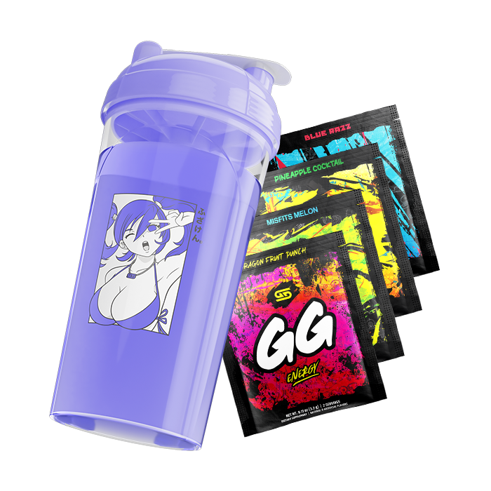 Waifu Cup S1.3 Kawaii Filled with Purple liquid over four free GS Sample Packs