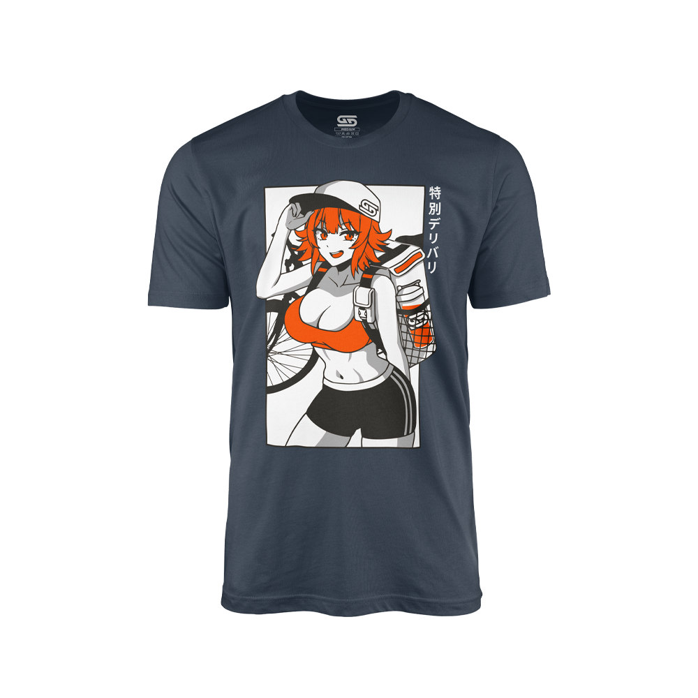 Delivery Girl Waifu Shirt Grey with orange accents